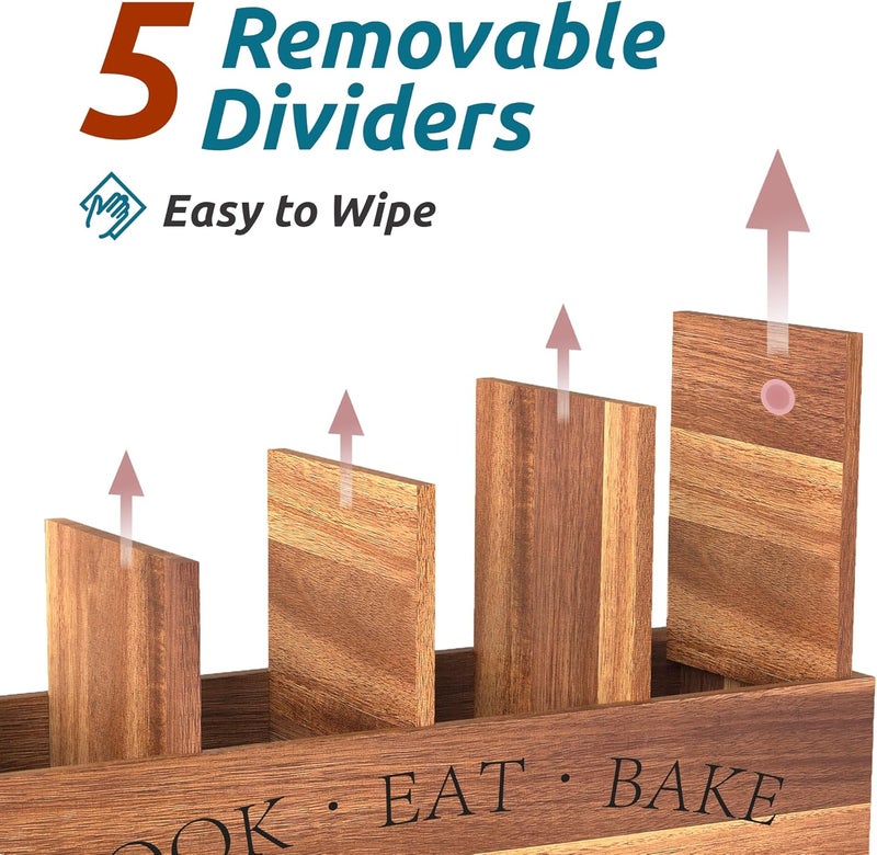 Suli Acacia Wood Utensil Holder for Kitchen Counter,Extra Large Utensils Holder with 4 Compartments,Caddy Organizer for Countertop, Farmhouse Kitchen Decor, Rustic Cooking Utensil - Image 4